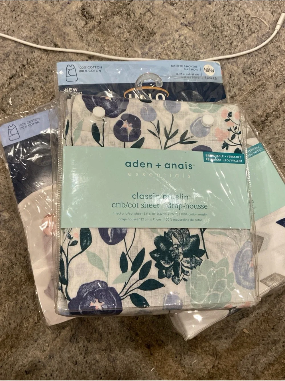 Brand New aden + anais Essentials Flowers Bloom English Crib Sheet Cotton Muslin